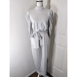 Express Gray Heathered Fleece Lined Mock Neck Jumpsuit Size XS
